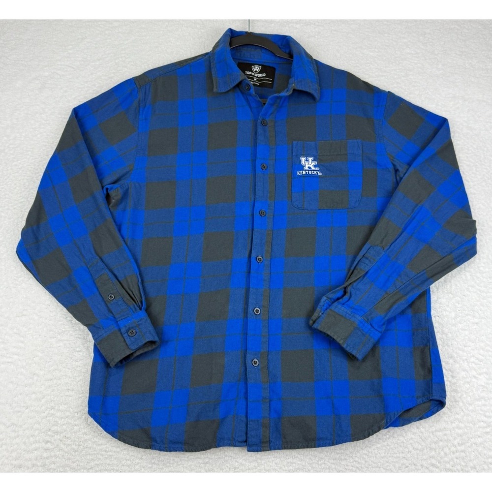 Kentucky Wildcats Top of the World Flannel Mens M Blue Gray Button Long Sleeve